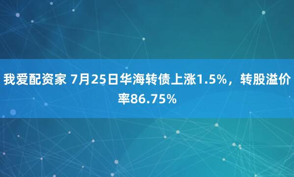 我爱配资家 7月25日华海转债上涨1.5%，转股溢价率86.75%